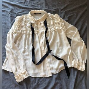 Zara basics ruffle blouse
